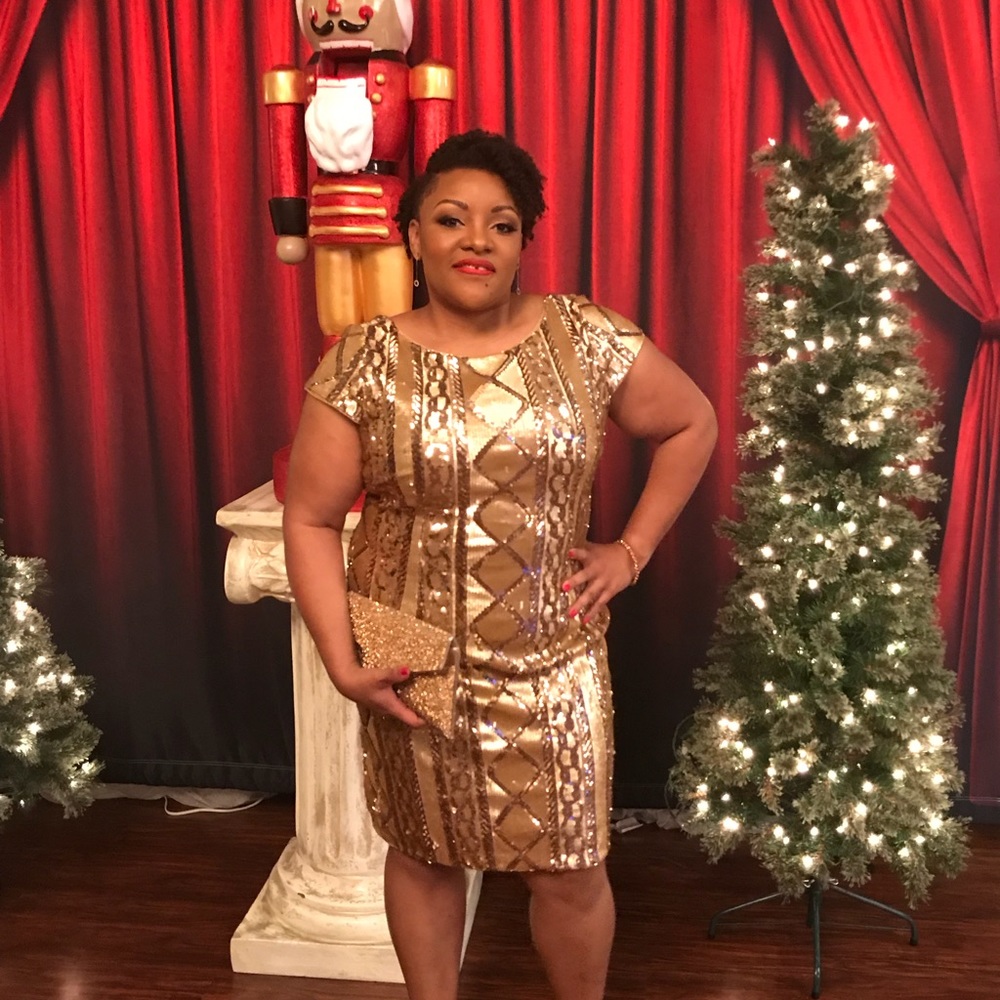 Adrianna Papell Gold Cable Knit Sequin Dress - Picture 5 of 8